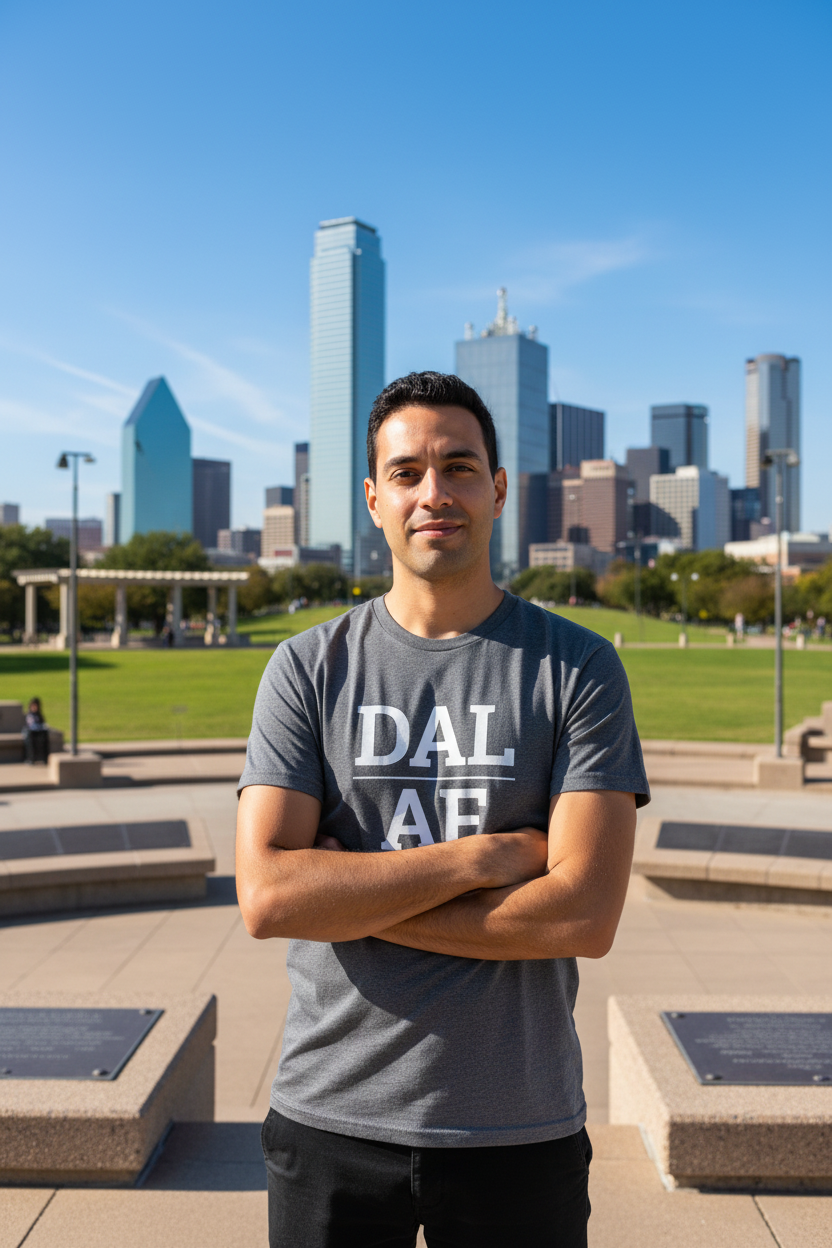 DAL_AF charcoal shirt at Dealey Plaza, Dallas TX