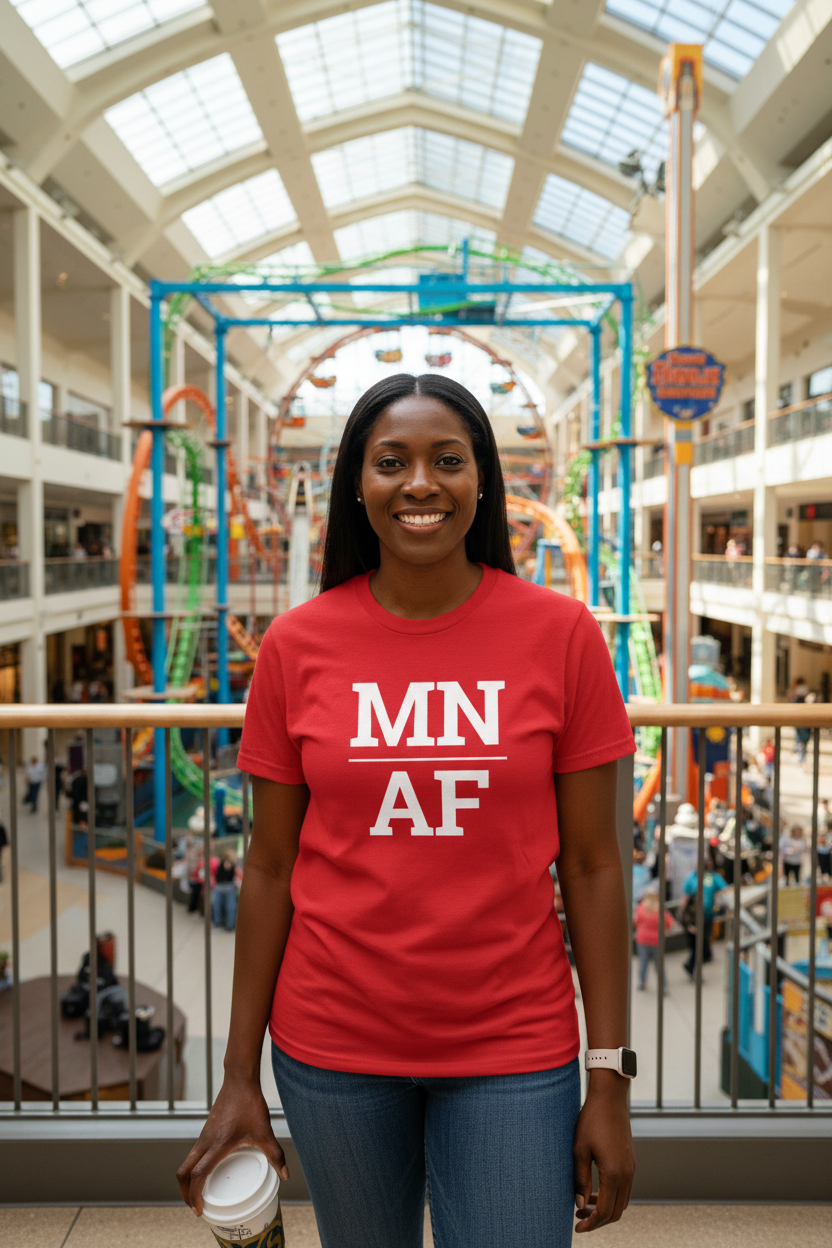 Person wearing red Minnesota t-shirt at the Mall of America