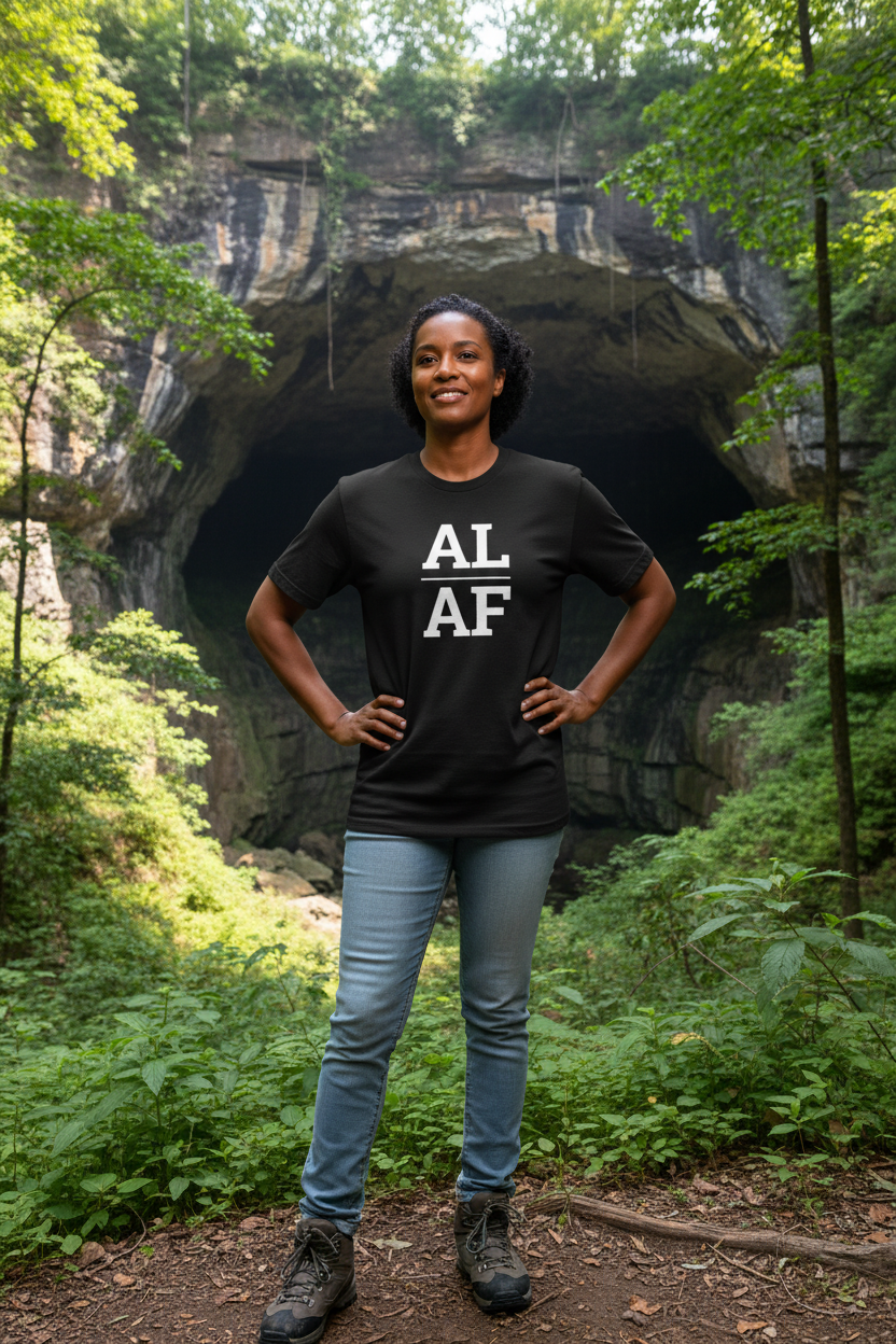 Person wearing black Alabama t-shirt at Russell Cave National Monument