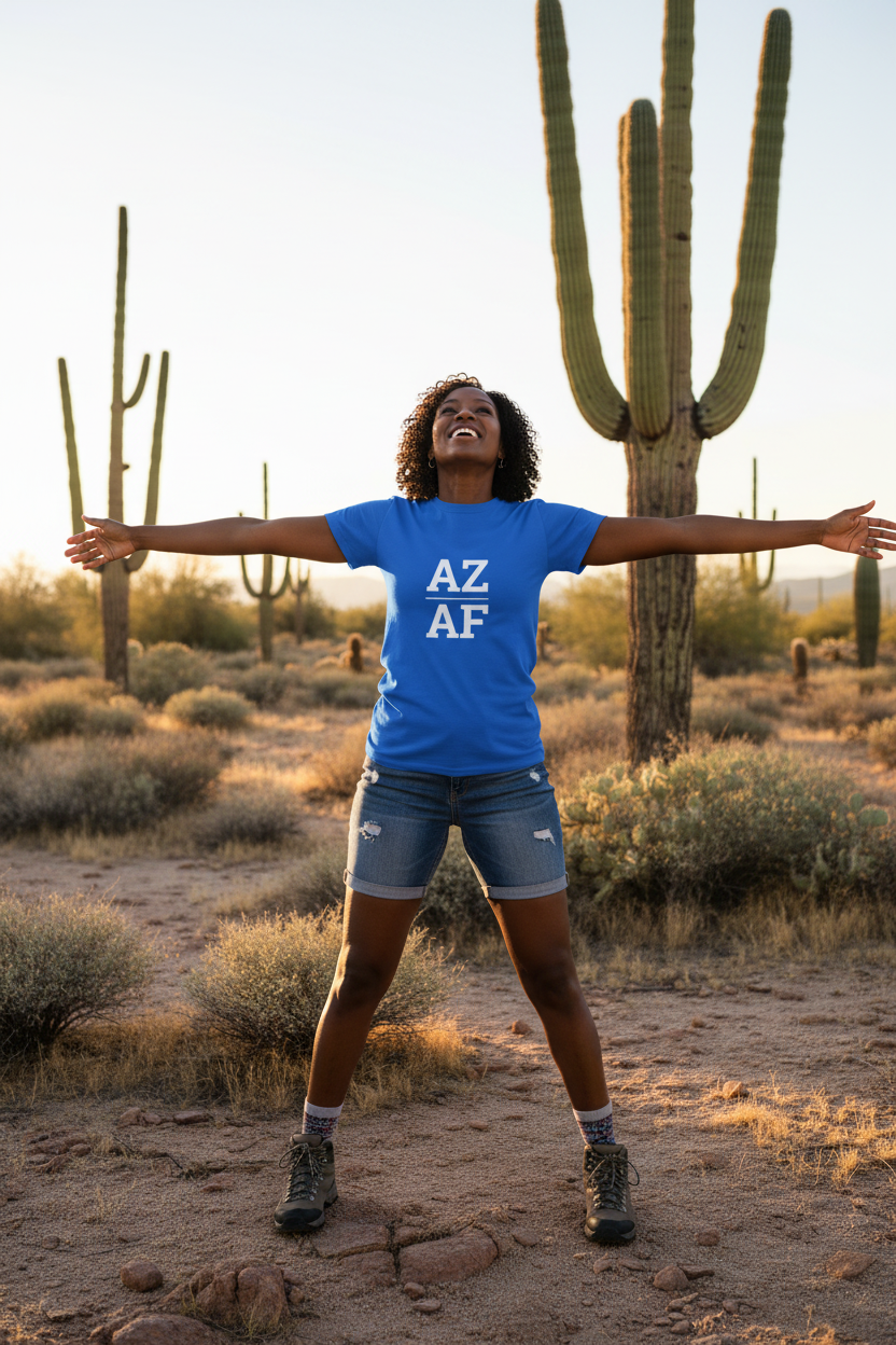 Person wearing blue Arizona t-shirt at Saguaro National Park