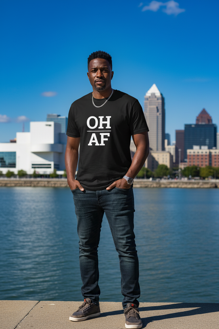 Person wearing black Ohio t-shirt at the Rock and Roll Hall of Fame