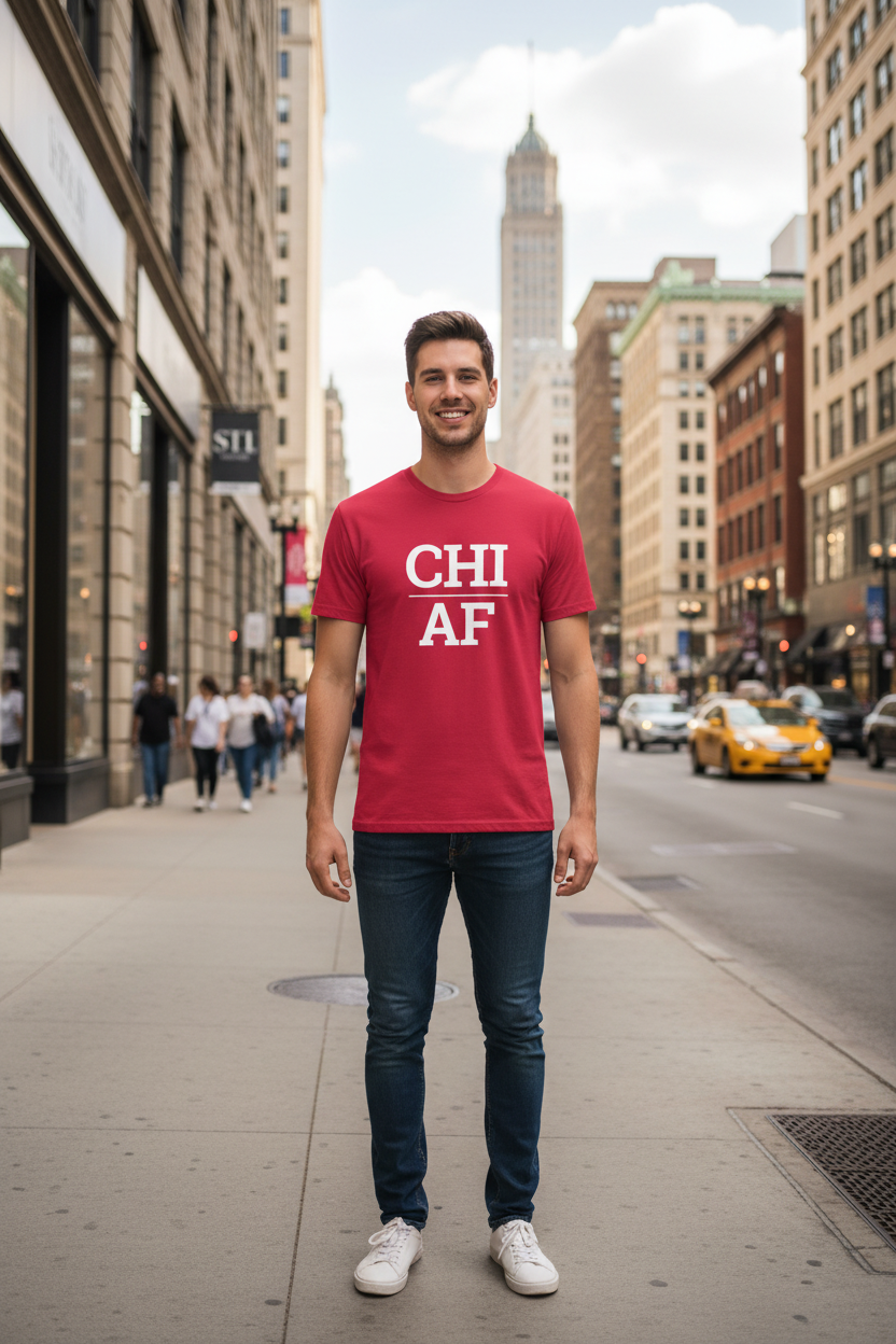 CHI_AF cardinal red shirt on the Magnificent Mile, Chicago IL