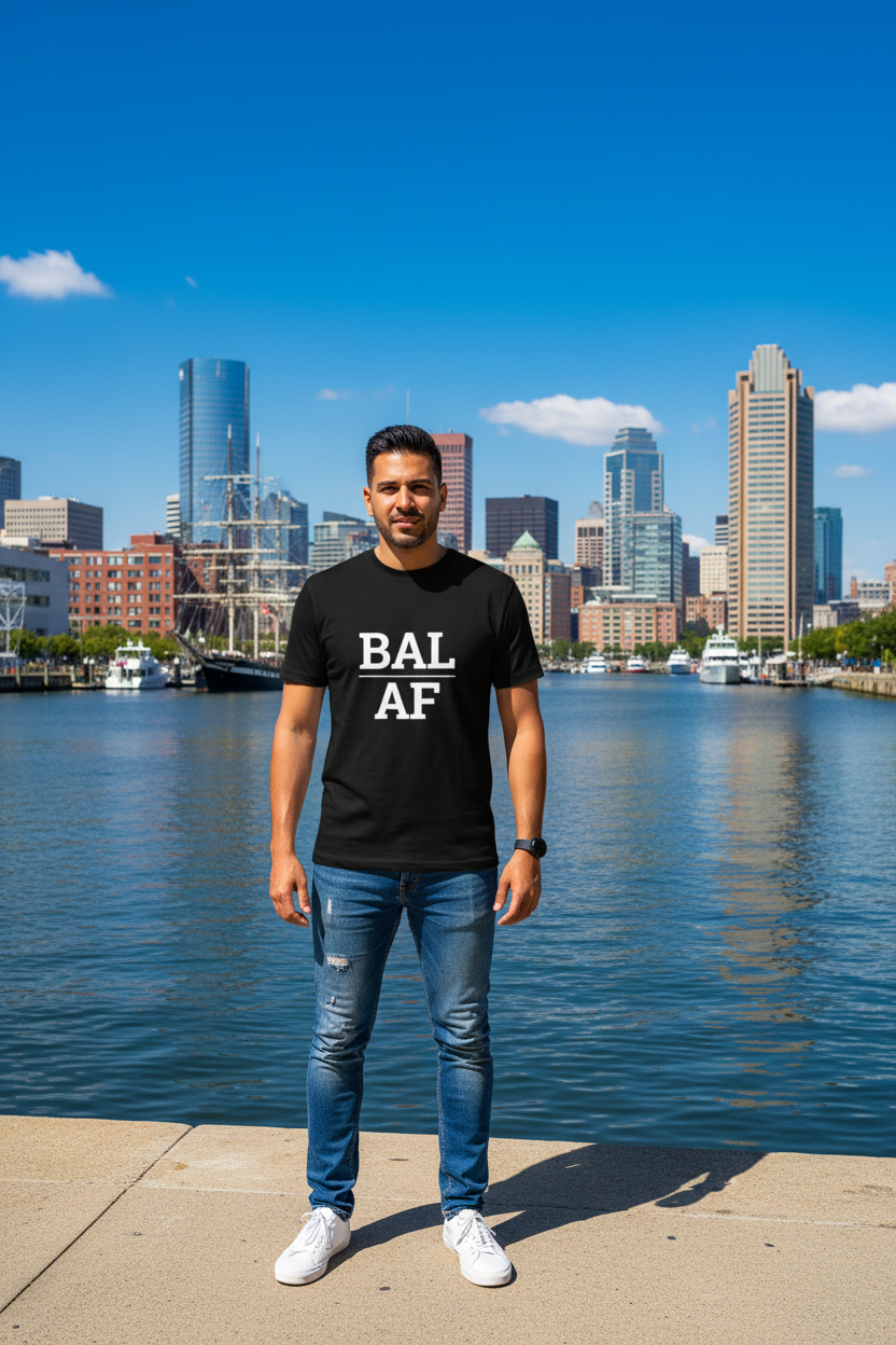 BAL_AF black shirt at Inner Harbor, Baltimore MD