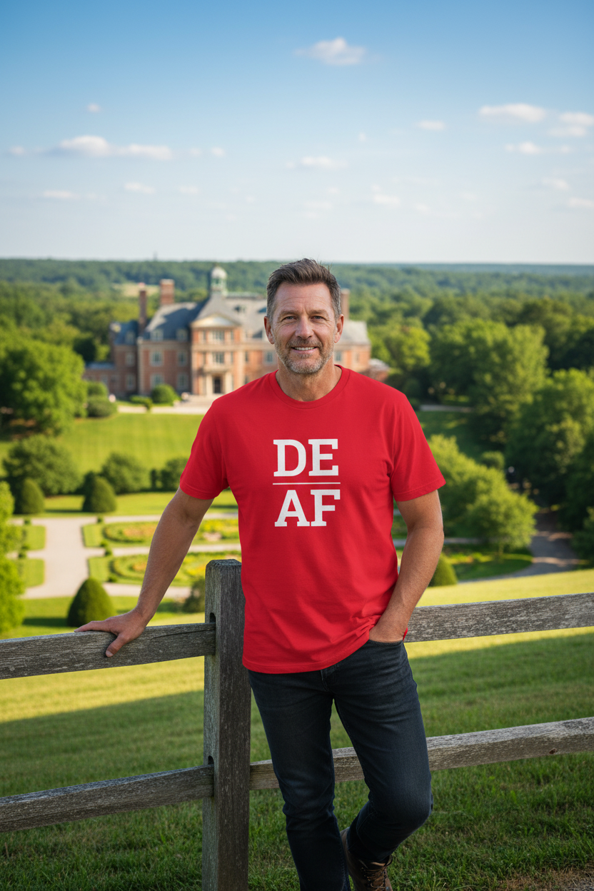 Person wearing red Delaware t-shirt in the Brandywine Valley