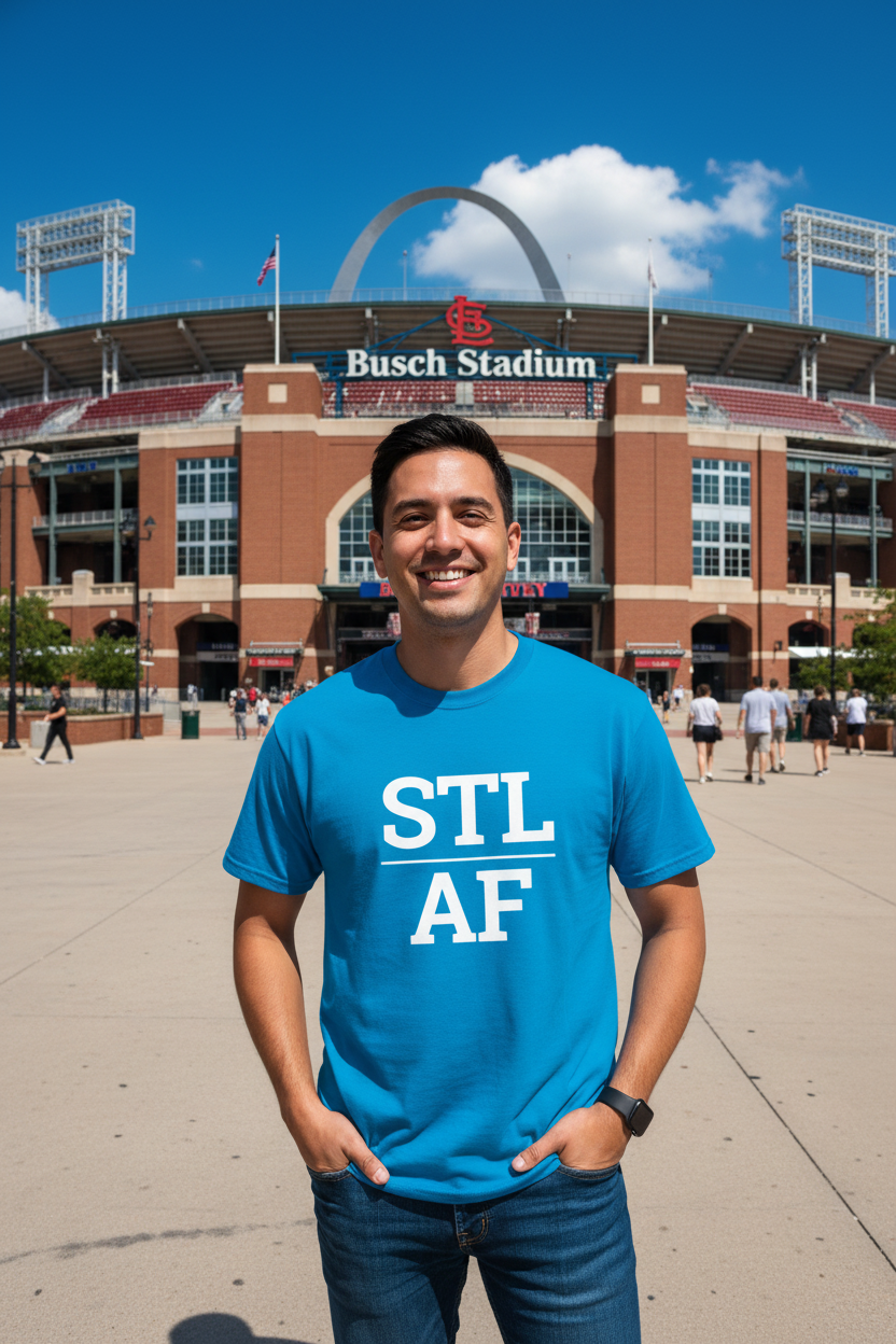 STL_AF blue shirt at Busch Stadium, St. Louis MO