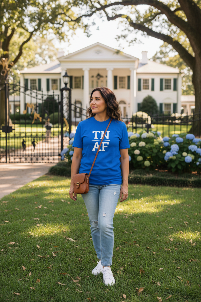 Person wearing blue Tennessee t-shirt at Graceland