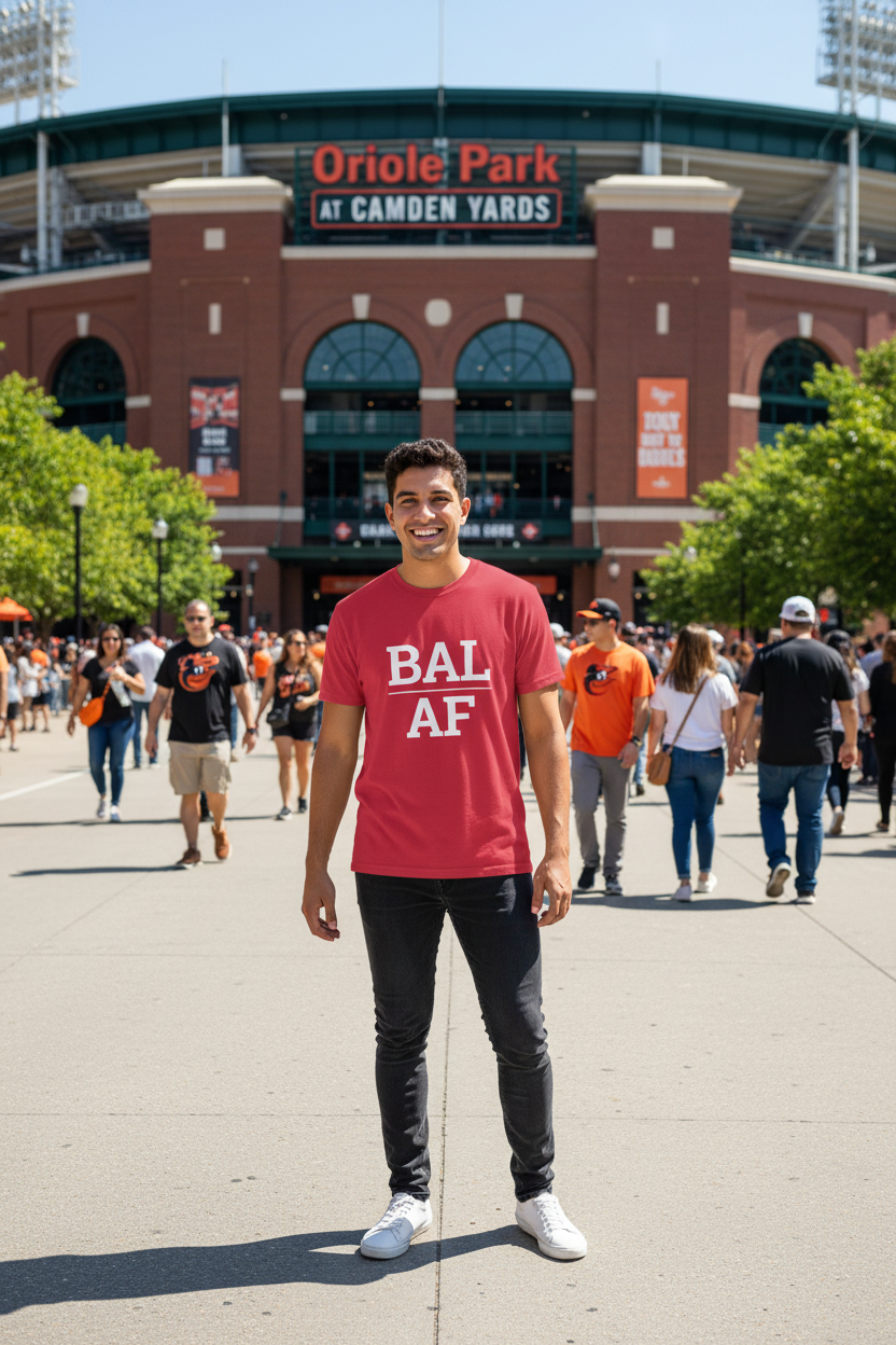 BAL_AF cardinal red shirt at Oriole Park at Camden Yards, Baltimore MD