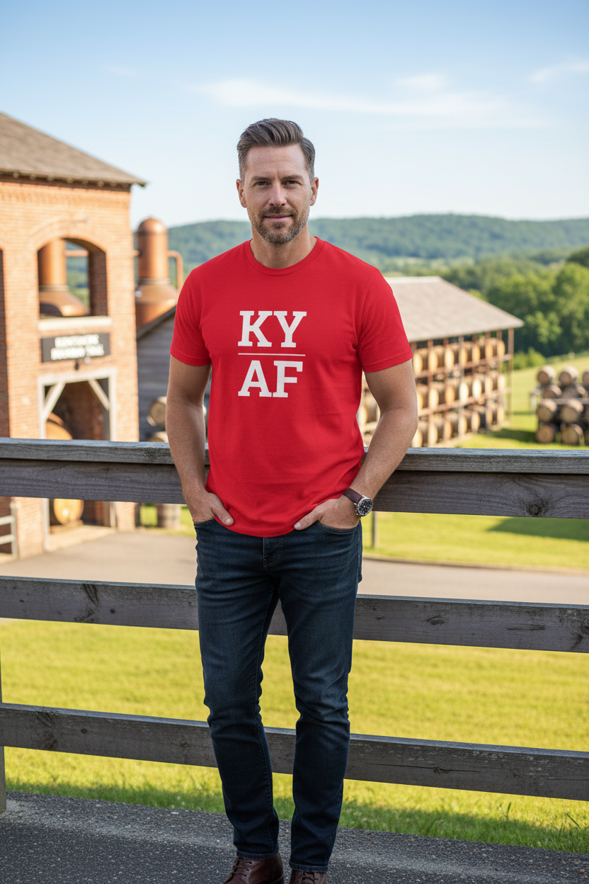 Person wearing red Kentucky t-shirt on the Bourbon Trail