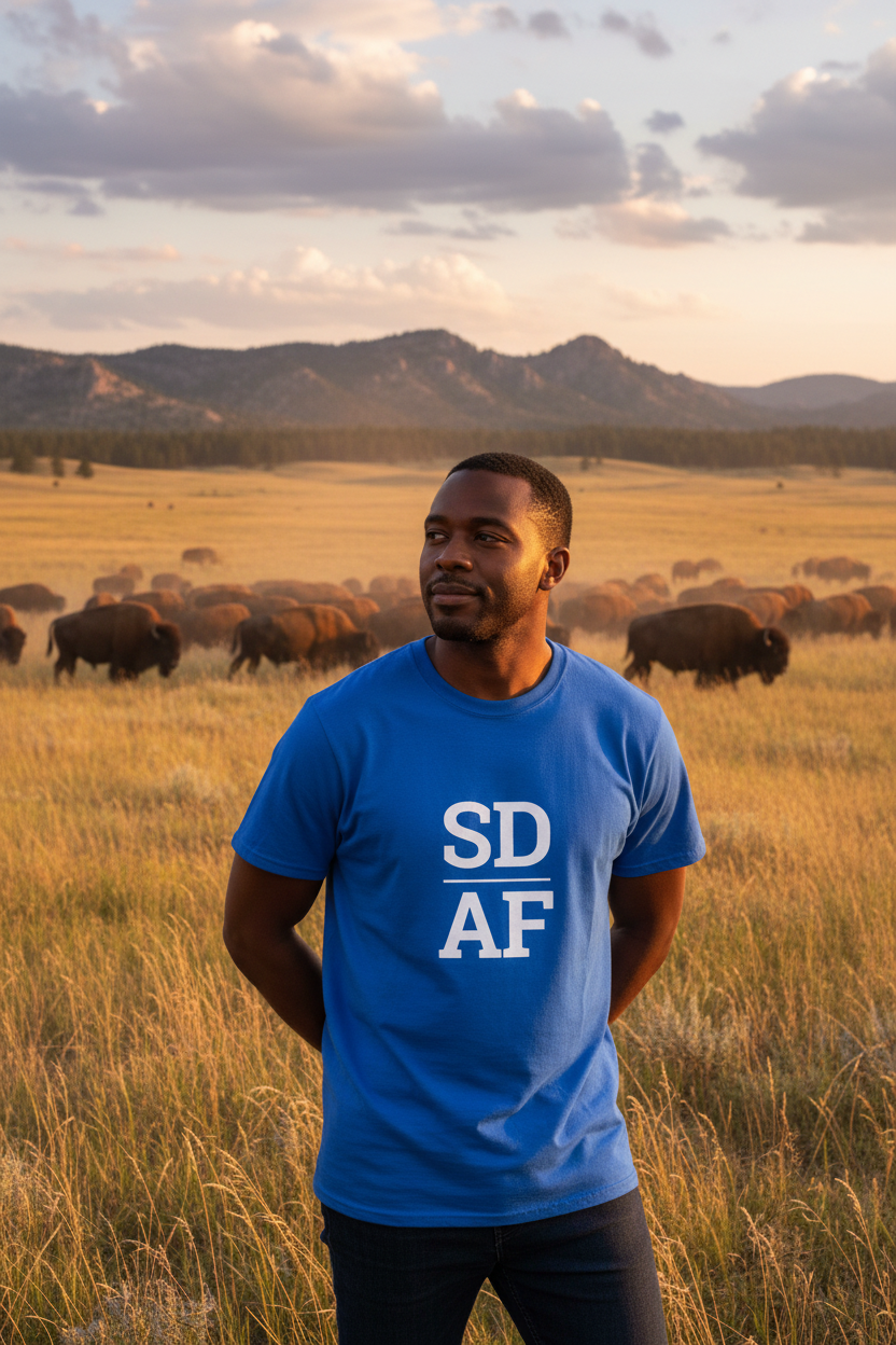 Person wearing blue South Dakota t-shirt at Custer State Park