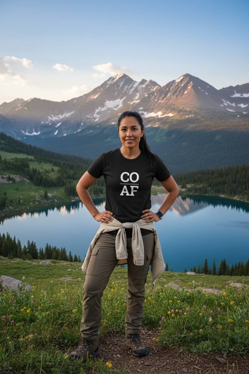 Person wearing black Colorado t-shirt at Rocky Mountain National Park