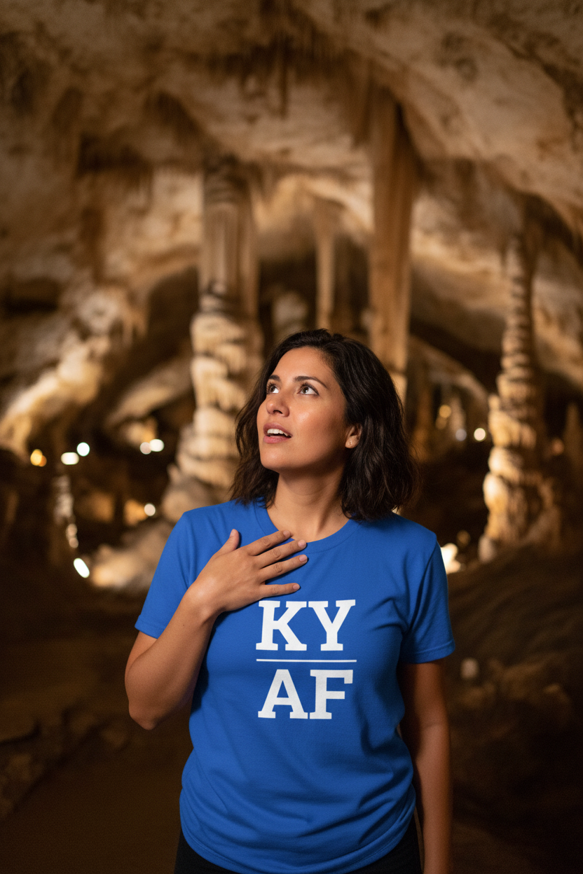 Person wearing blue Kentucky t-shirt at Mammoth Cave