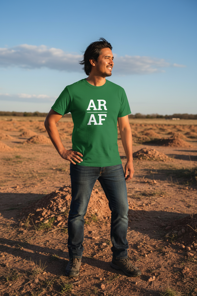 Person wearing green Arkansas t-shirt at Crater of Diamonds State Park