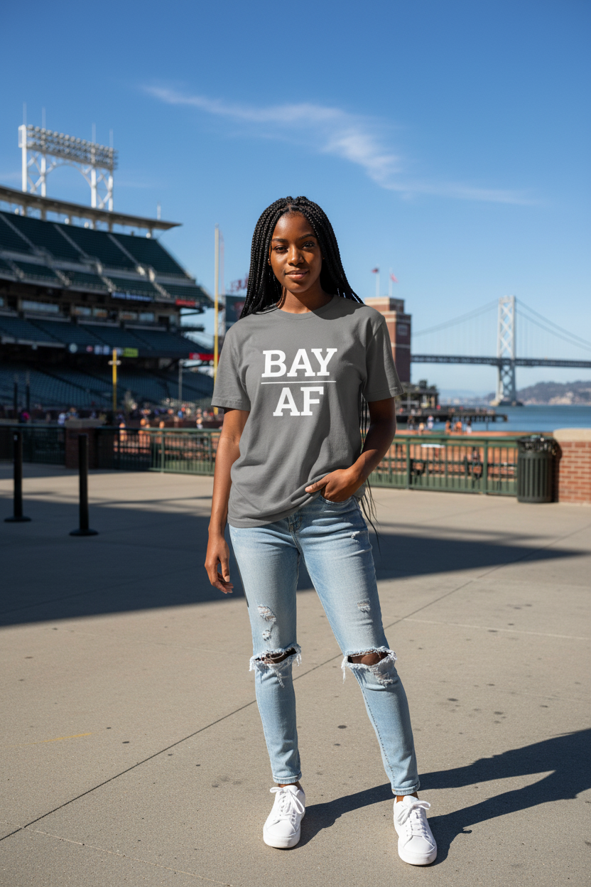 BAY_AF charcoal shirt at Oracle Park, San Francisco CA
