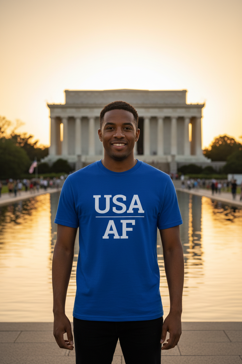 USA_AF royal blue shirt at the Lincoln Memorial, Washington D.C.