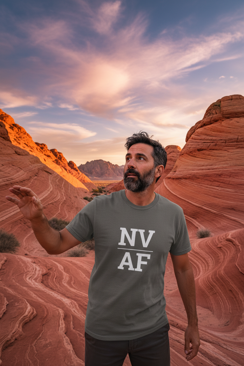 Person wearing grey Nevada t-shirt at Valley of Fire State Park