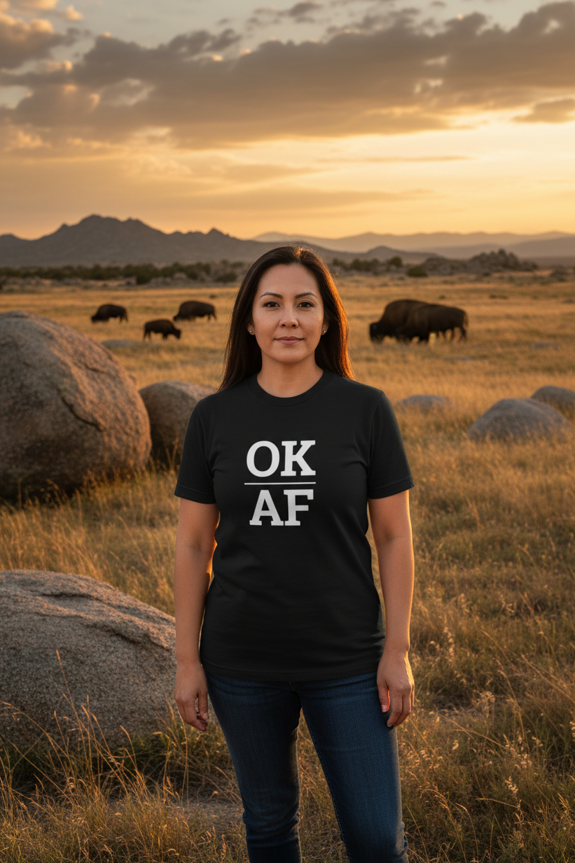 Person wearing black Oklahoma t-shirt at Wichita Mountains Wildlife Refuge