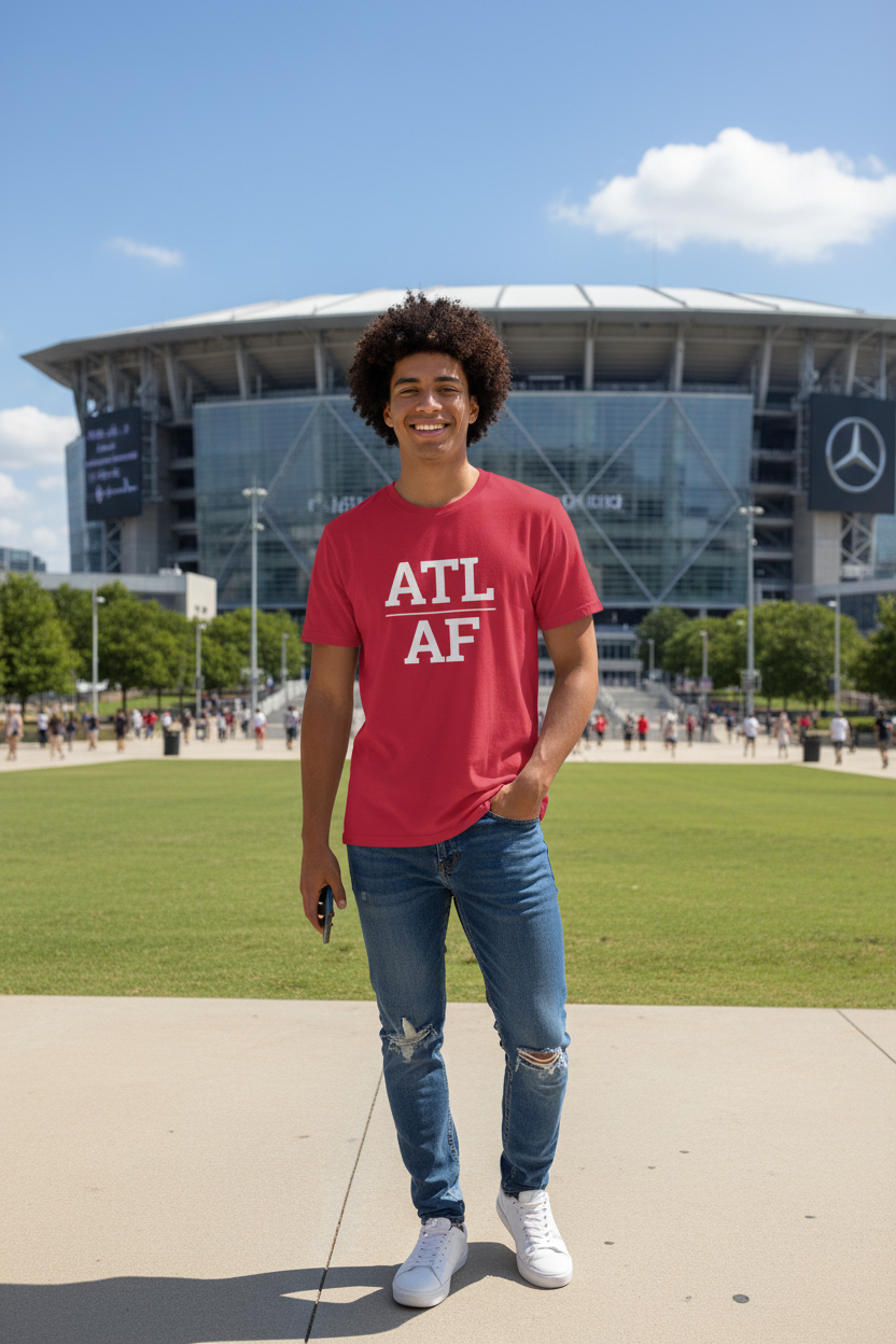 ATL_AF cardinal red shirt at Mercedes-Benz Stadium, Atlanta GA