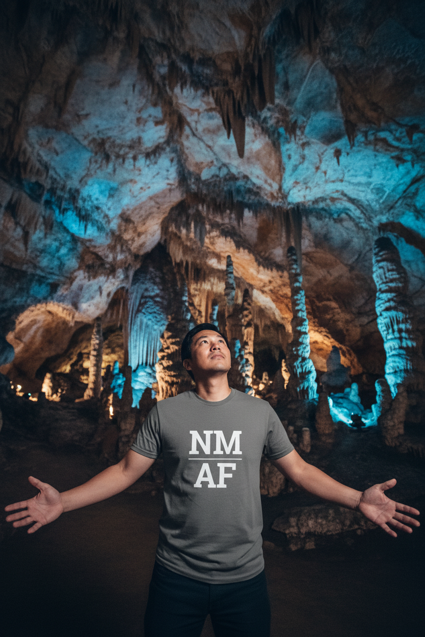 Person wearing grey New Mexico t-shirt at Carlsbad Caverns