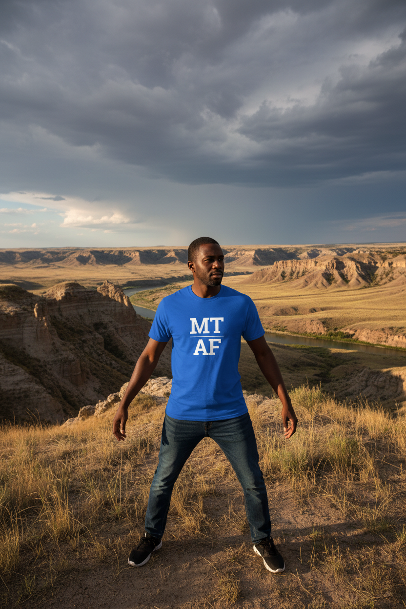 Person wearing blue Montana t-shirt at the Missouri River Breaks