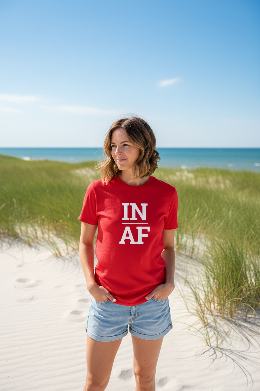 Person wearing red Indiana t-shirt at Indiana Dunes