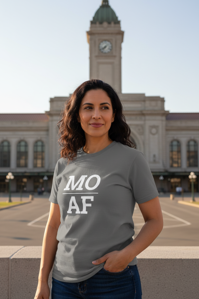 Person wearing grey Missouri t-shirt at Union Station Kansas City