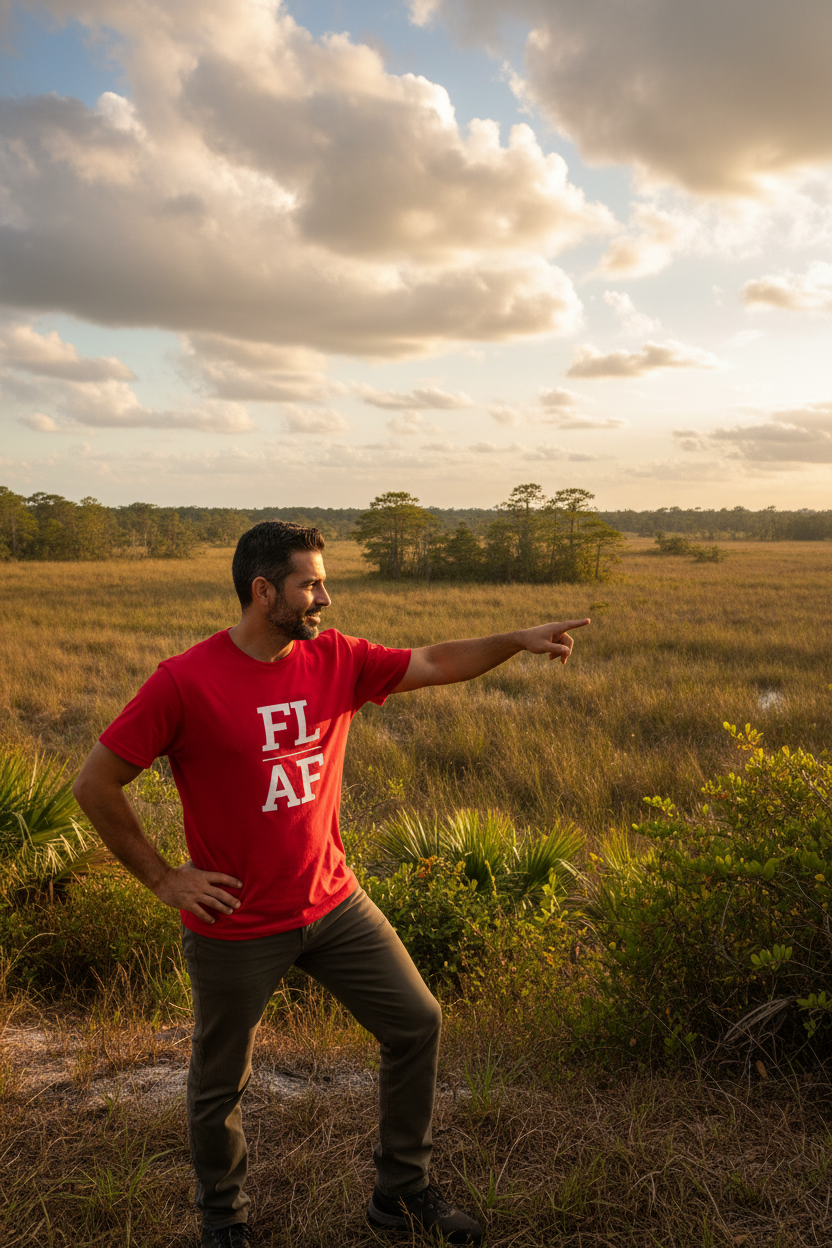 Person wearing red Florida t-shirt at the Everglades