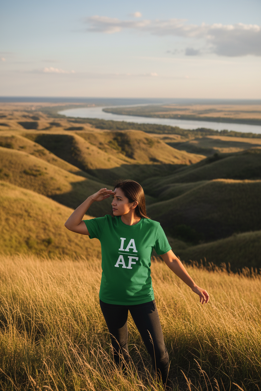 Person wearing green Iowa t-shirt at the Loess Hills