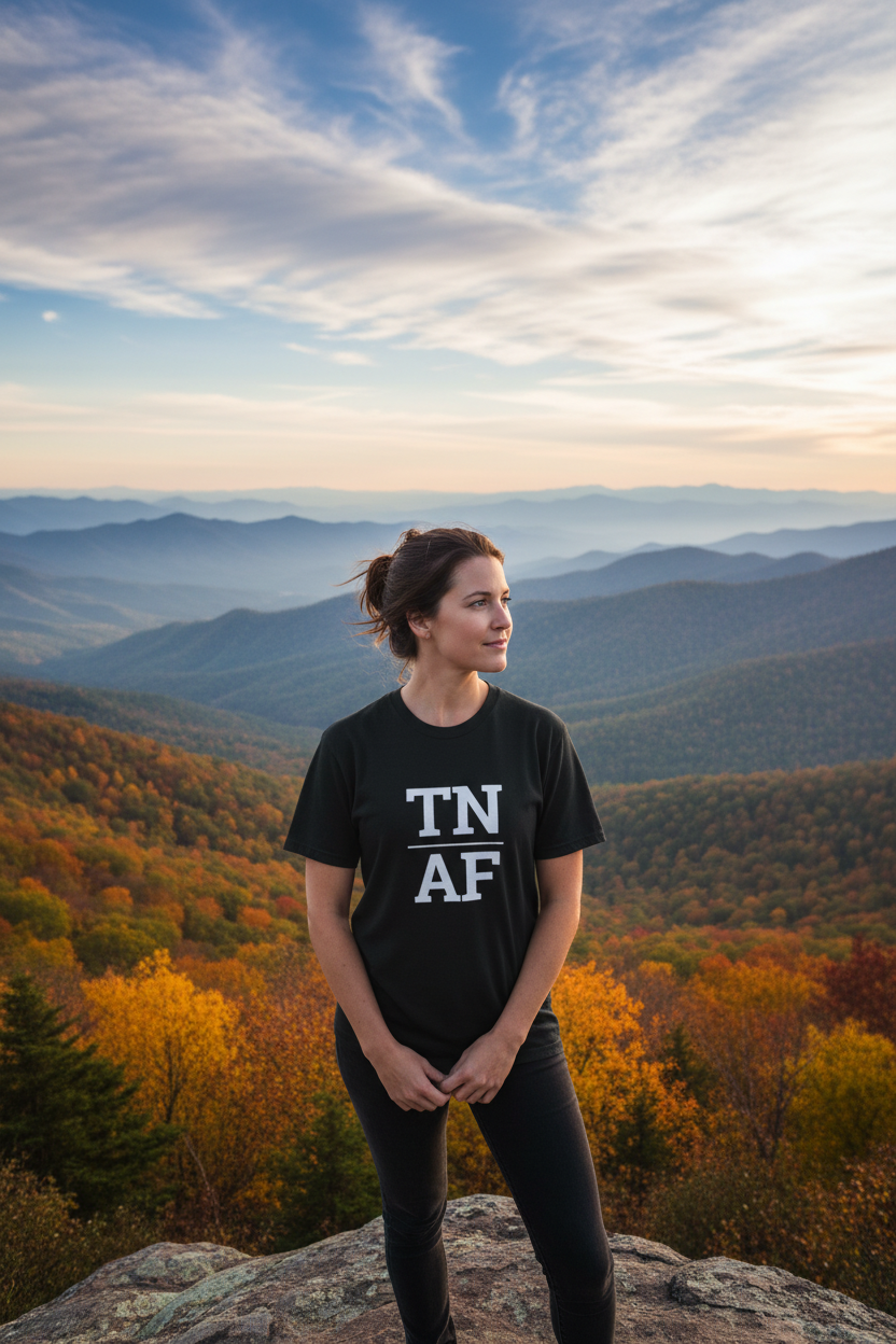 Person wearing black Tennessee t-shirt at the Great Smoky Mountains