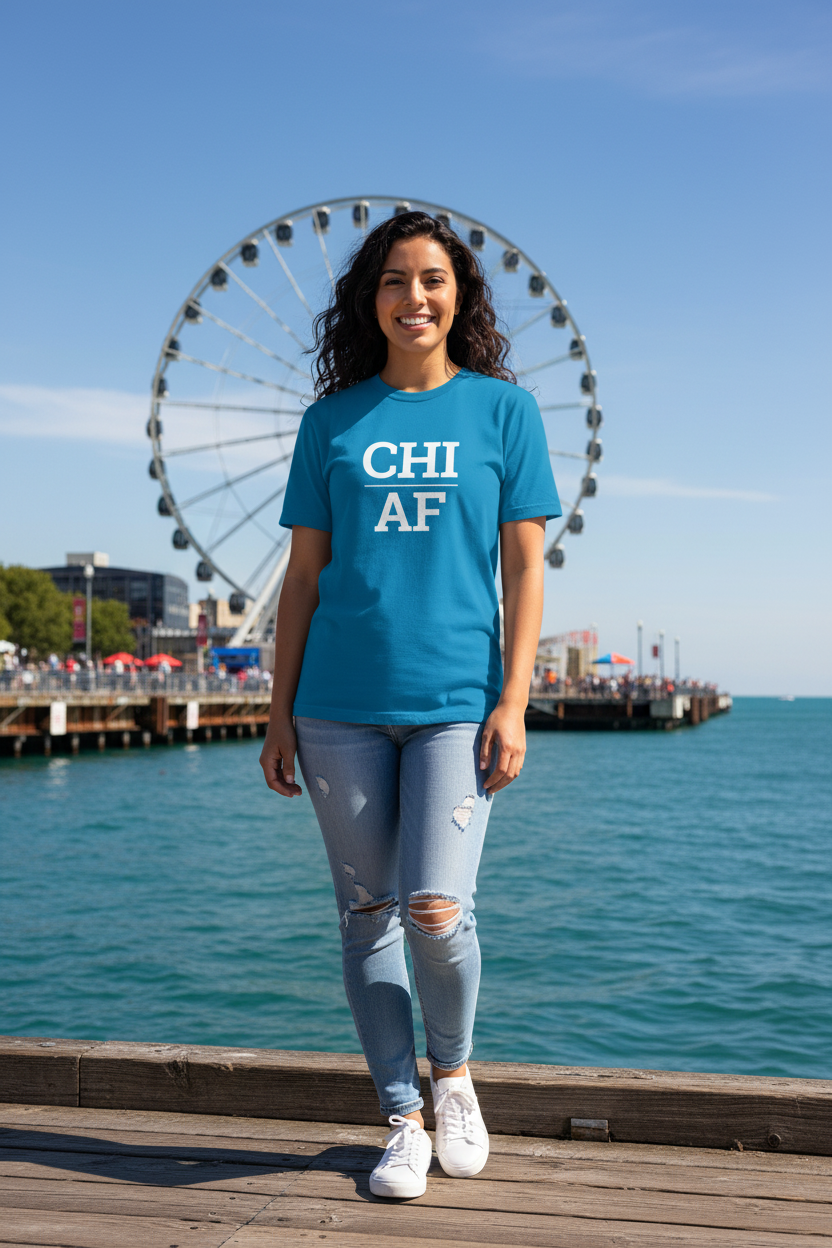 CHI_AF sapphire blue shirt at Navy Pier, Chicago IL