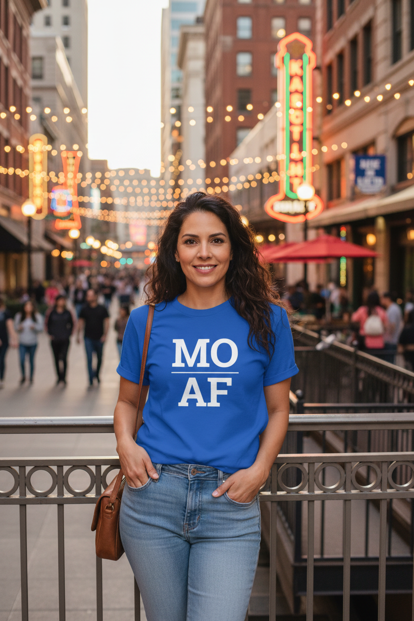 Person wearing blue Missouri t-shirt in Kansas City