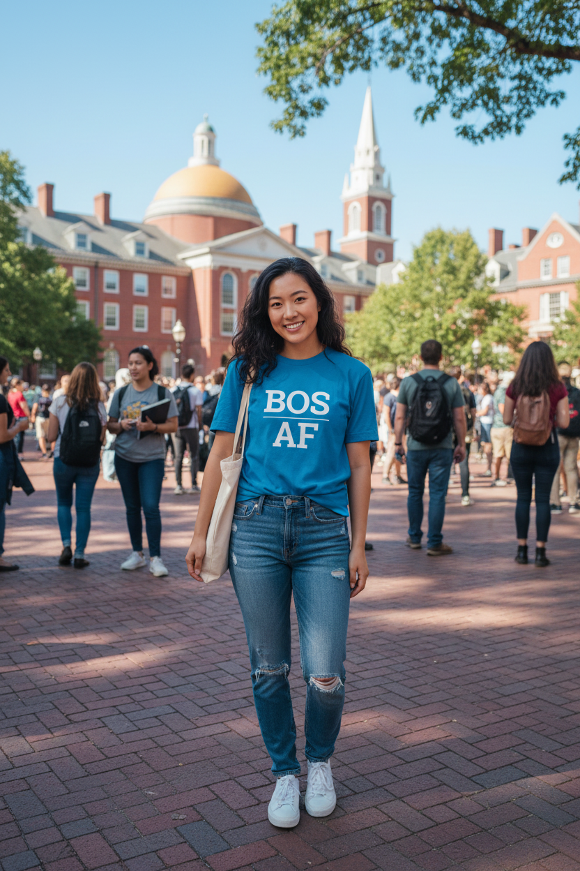 BOS_AF sapphire blue shirt at Harvard Square, Cambridge MA