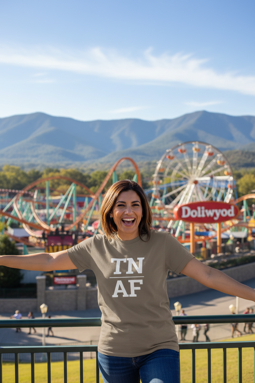 Person wearing grey Tennessee t-shirt at Dollywood