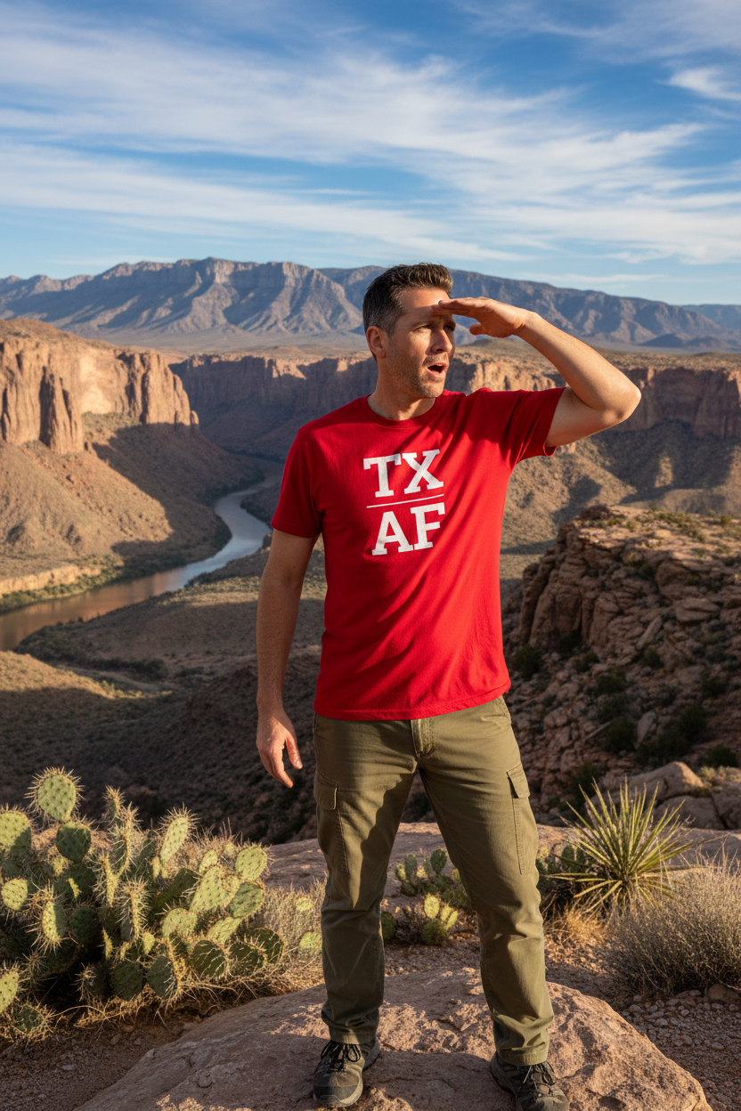 Person wearing red Texas t-shirt at Big Bend National Park
