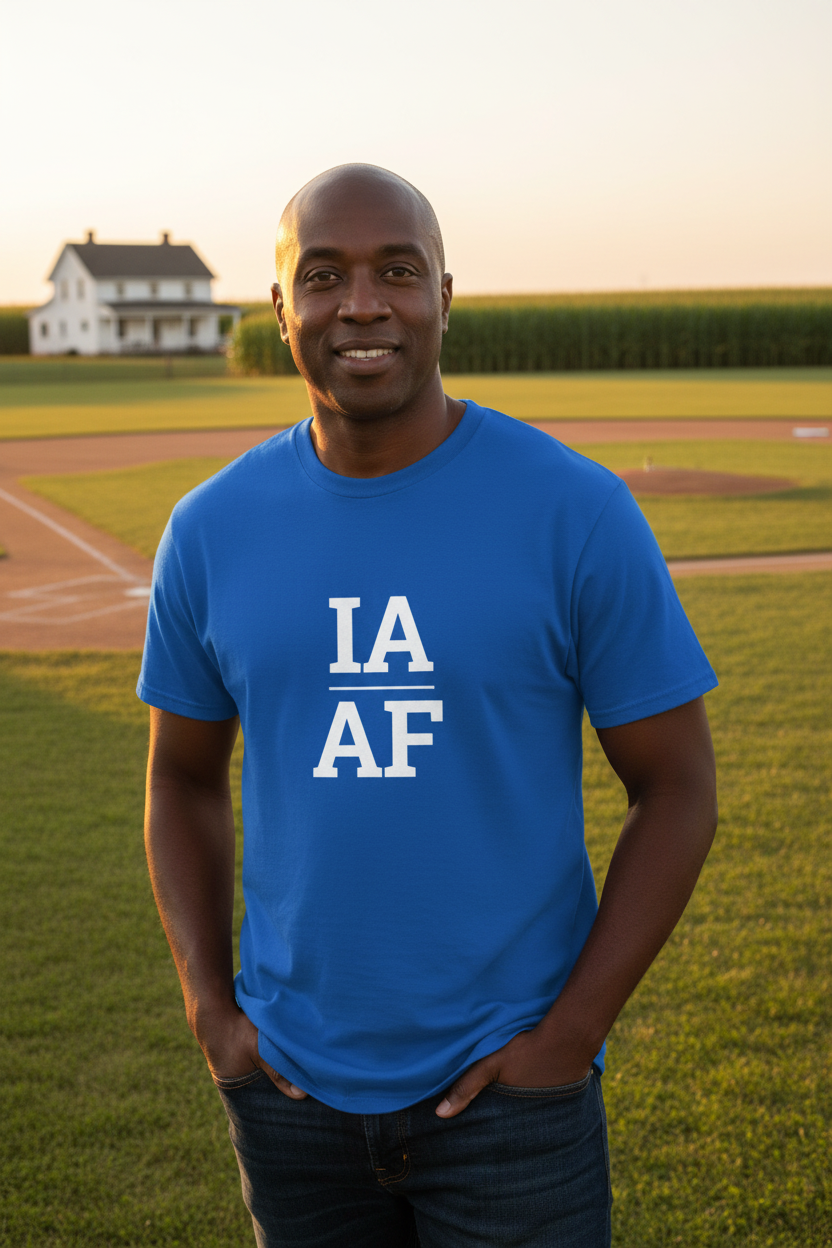 Person wearing blue Iowa t-shirt at the Field of Dreams