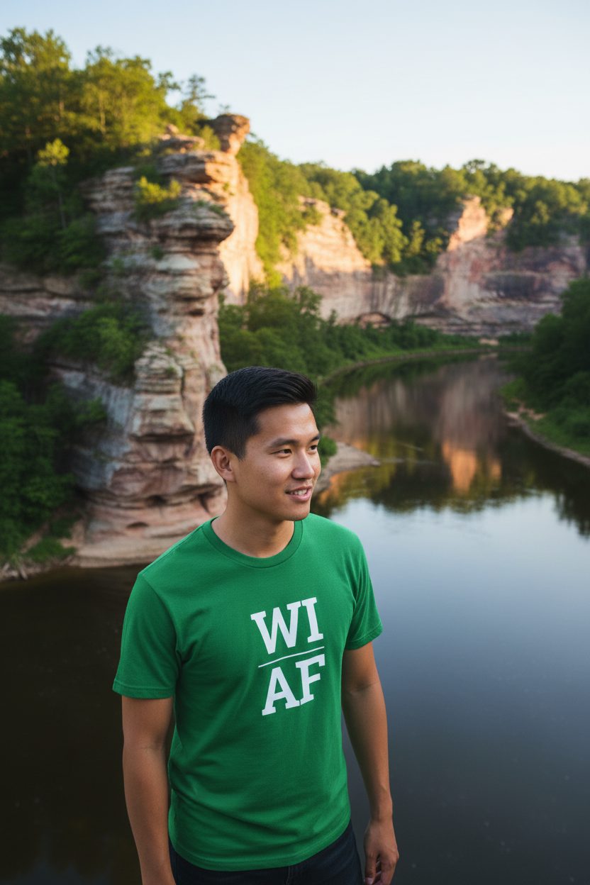 Person wearing green WI_AF t-shirt at the Wisconsin Dells